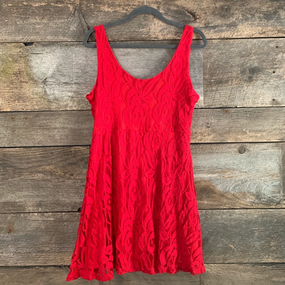 Red lace skater dress